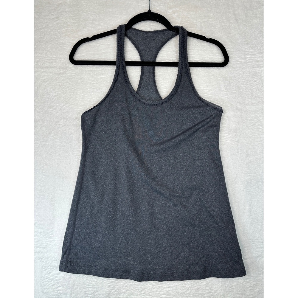 Lululemon Racerback Tank Top Womens Charcoal Gray Ruffle Trim Activewear